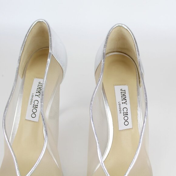 NEW JIMMY CHOO Nicole 90mm Silver Mesh Crystal Pumps - Heel for Weddings, Events - Picture 12 of 16